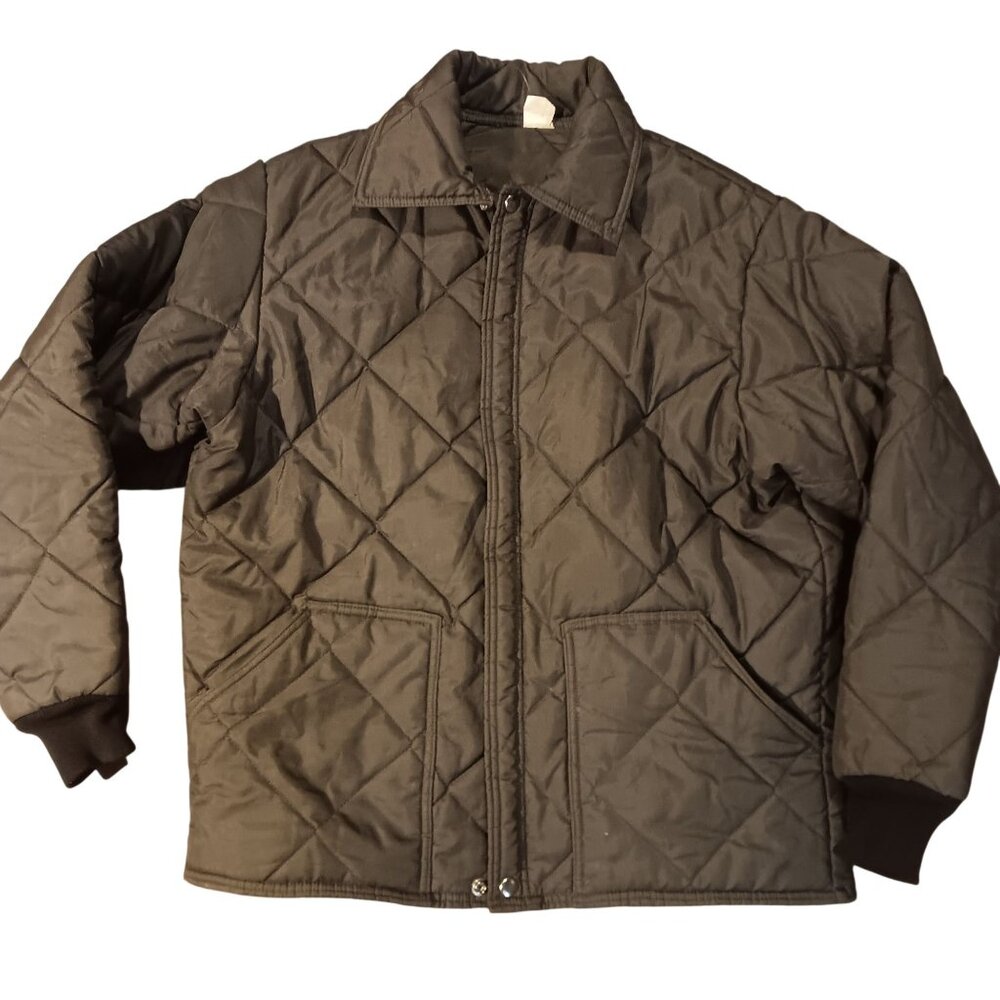 Vintage Large Quilted Insulated Jacket Zipper Snap Closure Ribbed Cuffs USA 90's